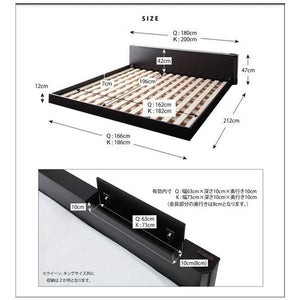 クイーンベッド 家族 ファミリー 親子 ワイド マットレス付き ローベッド 低い 宮 棚 携帯 リモコン 収納 照明 読書 ライト 電気 コンセント スマホ 充電