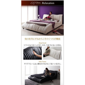 ダブルベッド 2人 マットレス付き ローベッド 低い 背もたれ ヘッドボード ヘッドレスト 読書 クッション 寄りかかる レザー ゴージャス 豪華 ゴシック 姫系