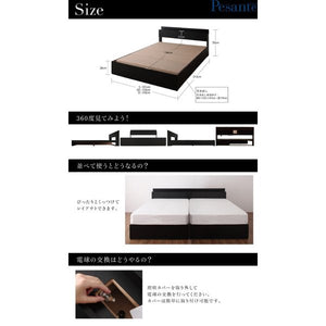 セミダブルベッド 一人暮らし SD マットレス付き チェスト ベッド下 収納 引き出し 大容量 宮 棚 携帯 リモコン 照明 読書 ライト 電気 コンセント スマホ 充電
