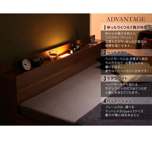 セミダブルベッド 一人暮らし マットレス付き ローベッド 低い 宮 棚 携帯 リモコン 収納 照明 読書 ライト 電気 コンセント スマホ 充電 ヴィンテージ