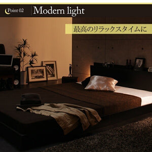 セミダブルベッド 一人暮らし マットレス付き ローベッド 低い 宮 棚 携帯 リモコン 収納 照明 読書 ライト 電気 コンセント スマホ 充電 ヴィンテージ