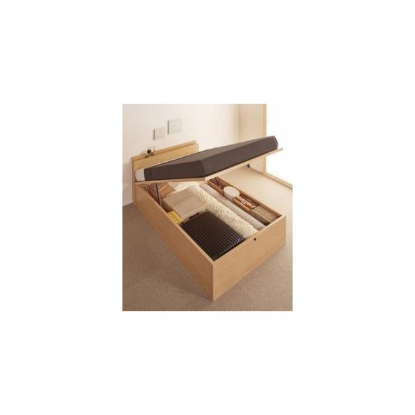 kag-43632 セミダブルベッド 一人暮らし マットレス付 跳ね上げ式 ガス圧 ベッド下 収納付き 大容量 宮 棚 携帯 収納 コンセント スマホ 充電 北欧 おしゃれ アンティーク