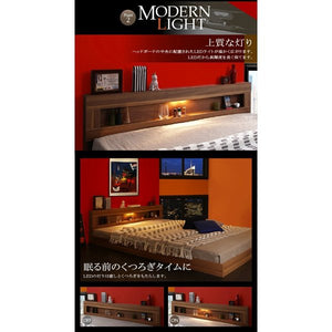 セミダブルベッド 一人暮らし マットレス付き ローベッド 低い 宮 棚 携帯 リモコン 収納 照明 読書 ライト 電気 コンセント スマホ 充電 ヴィンテージ