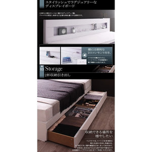 セミダブルベッド 一人暮らし SD マットレス付き チェスト ベッド下 収納 引き出し 大容量 宮 棚 携帯 リモコン 照明 読書 ライト 電気 コンセント スマホ 充電