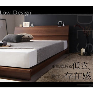 セミダブルベッド 一人暮らし SD マットレス付き ローベッド ロータイプ 低い 宮 棚 携帯 メガネ リモコン 収納 コンセント スマホ 充電 電気 ヴィンテージ