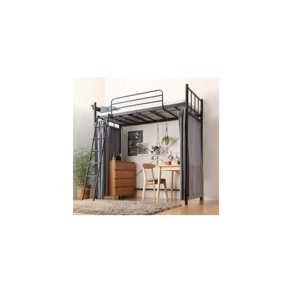 kag-44613 ロフトベッド シングル 一人 マットレス付 ハイタイプ システム活用 安い 頑丈 子供部屋 パイプベッド アイアン スチール 金属 棚 携帯 収納 スマホ コンセント