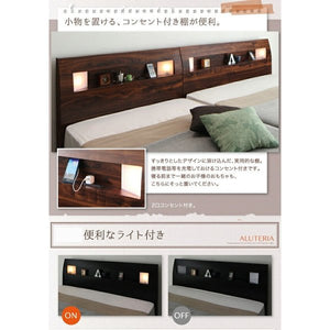 連結ベッド 幅240 キング ワイド 3人 4人 家族 つなげる 2台 分割 ファミリー マットレス付 ロー 低い 棚 携帯 収納 照明 ライト コンセント スマホ すのこ 脚