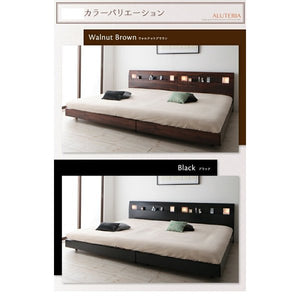 連結ベッド 幅280 キング ワイド 3人 4人 家族 つなげる 2台 分割 ファミリー マットレス付 ロー 低い 棚 携帯 収納 照明 ライト コンセント スマホ すのこ 脚