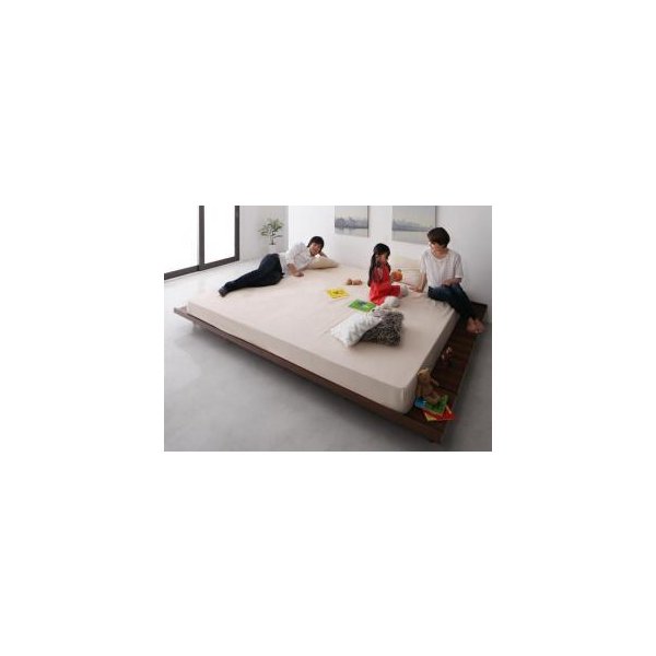 kag-45537 連結ベッド キング ワイド 3人 4人 家族 つなげる 2台 連結 分割 ファミリー マットレス付 ロー 低い ヘッドレス 布団可 脚 足 北欧 おしゃれ アンティーク