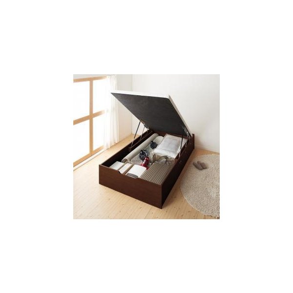 kag-46378 シングルベッド 一人暮らし フレームのみ 跳ね上げ式ベッド ガス圧 ベッド下 収納付き 大容量 ヘッドレス ヘッドボードなし ヴィンテージ メンズ モダン レトロ