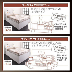 セミダブルベッド 一人暮らし マットレス付き 跳ね上げ式ベッド ガス圧 ベッド下 収納付き 大容量 宮 棚 携帯 収納 照明 読書 ライト コンセント スマホ 充電