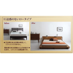 セミダブルベッド 一人暮らし マットレス付き ローベッド 低い 宮 棚 携帯 リモコン 収納 照明 読書 ライト 電気 コンセント スマホ 充電 ヴィンテージ