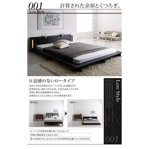 セミダブルベッド 一人暮らし マットレス付き ローベッド 低い 宮 棚 携帯 リモコン 収納 照明 読書 ライト 電気 コンセント スマホ 充電 ヴィンテージ