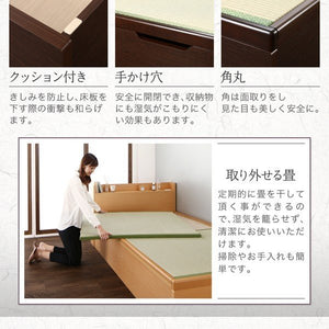セミダブルベッド 一人 フレーム 跳ね上げ式 ガス圧 ベッド下 収納 畳 硬め 布団可 布団用 腰痛 通気性 カビ 湿気 和室 棚 携帯 コンセント スマホ アジアン