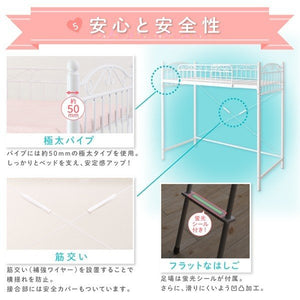 ロフトベッド シングル 一人暮らし フレーム ミドル システム活用 安い 頑丈 子供部屋 クローゼット パイプベッド アイアン スチール 金属 布団可 アンティーク