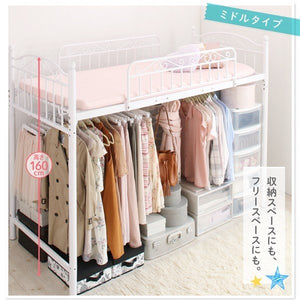 ロフトベッド シングル 一人暮らし フレーム ミドル システム活用 安い 頑丈 子供部屋 クローゼット パイプベッド アイアン スチール 金属 布団可 アンティーク