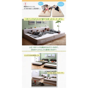 連結ベッド 幅200 キング ワイド 3人 4人 家族 つなげる 2台 分割 ファミリー マットレス付 ロー 低い 棚 携帯 収納 コンセント スマホ 充電 レザー ゴージャス