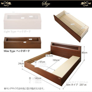 ダブルベッド 2人 フレームのみ チェストベッド ミドル ベッド下収納 引き出し 大容量 宮 棚 携帯 リモコン 収納 コンセント スマホ 充電 電気 ヴィンテージ