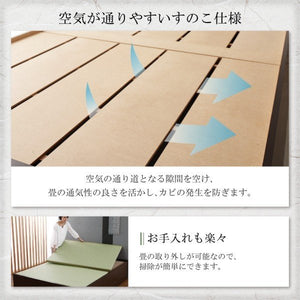 シングルベッド 一人 フレーム 日本製 国産 畳 硬め 腰痛 通気性 カビ 和室 連結可 つなげる ベッド下 高い 床下収納 全面収納 ヘッドレス 布団可 布団収納