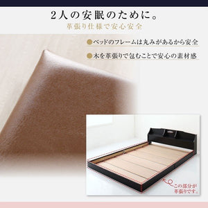 ダブルベッド 2人 マットレス付き ローベッド ロータイプ 低い 宮 棚 携帯 リモコン 収納 照明 読書灯 ライト 読書 電気 コンセント スマホ 充電 ヴィンテージ