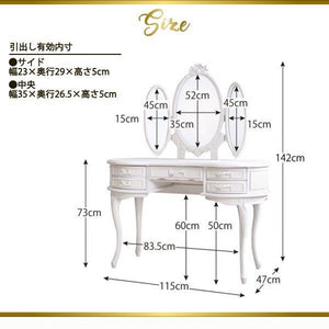 ドレッサー デスク テーブル 机 兼用 化粧台 3面鏡 三面鏡 姫系 引き出し 収納 メイク台 鏡台 かわいい ガーリー シャビー アンティーク プリンセス 猫脚