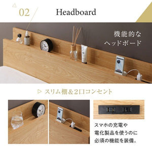 セミダブルベッド 一人暮らし マットレス付き ロー 低い 宮 棚 携帯 収納 コンセント スマホ 充電 布団可 すのこ 通気性 カビ 脚 足 北欧 おしゃれ アンティーク