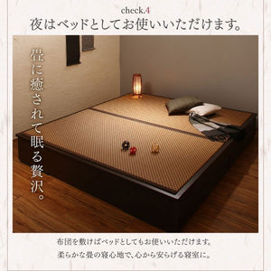 ダブルベッド 2人 フレーム チェスト 収納 引き出し 大容量 畳ベッド 硬め 腰痛対策 通気性 カビ 湿気 和室 フラット床板 ヘッドレス 布団可 アジアン 和モダン
