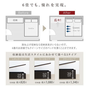 連結ベッド クイーン 2人 3人 家族 つなげる 2台 連結 分割 ファミリー フレーム 跳ね上げ式 ガス圧 ベッド下 収納 大容量 宮 棚 携帯 コンセント スマホ 充電