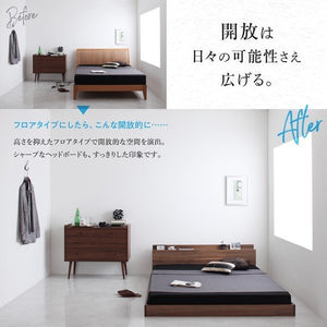 セミダブルベッド 一人暮らし SD フレームのみ ローベッド ロータイプ 低い 宮 棚 携帯 メガネ リモコン 収納 照明 読書灯 ライト 電気 コンセント スマホ 充電