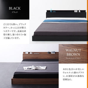 セミダブルベッド 一人暮らし SD マットレス付き ローベッド ロータイプ 低い 宮 棚 携帯 リモコン 収納 照明 読書灯 ライト 電気 コンセント スマホ 充電