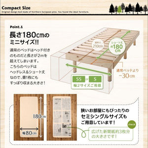 シングルベッド 一人 ショート丈 マットレス付 ベッド下 収納 高い 床下 全面 パッドシーツ付 ヘッドレス 布団可 すのこ 通気性 カビ 脚 足 北欧 おしゃれ