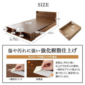 セミダブルベッド 一人暮らし マットレス付き ベッド下 収納 大容量 床下収納スペース ロー 低い 宮 棚 携帯 コンセント スマホ 充電 布団可 フラット床板 箱型