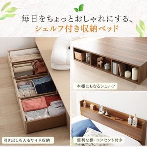 セミダブルベッド 一人暮らし マットレス付き チェスト ベッド下 収納 引き出し 大容量 宮 棚 携帯 コンセント スマホ 充電 布団可 フラット床板 箱型 ロー 低い