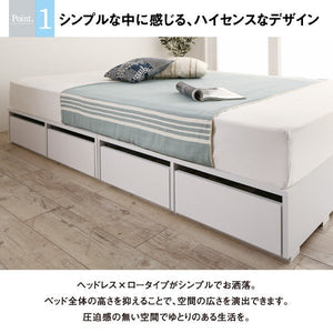 セミダブルベッド 一人暮らし フレームのみ チェスト ベッド下 収納 引き出し 大容量 ヘッドレス 布団可 フラット床板 箱型 ローベッド 低い ヴィンテージ