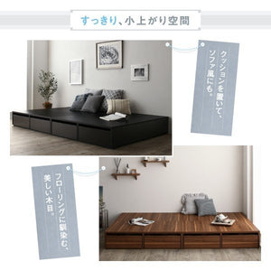 セミダブルベッド 一人暮らし フレームのみ チェスト ベッド下 収納 引き出し 大容量 ヘッドレス 布団可 フラット床板 箱型 ローベッド 低い ヴィンテージ