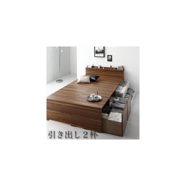 kag-53322 セミダブルベッド 一人暮らし フレーム チェスト ベッド下 収納 引き出し 大容量 宮 棚 携帯 コンセント スマホ 充電 布団可 フラット床板 箱型 ヴィンテージ