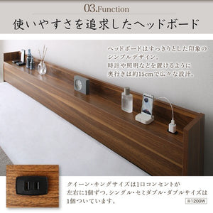 シングルベッド 一人暮らし マットレス付き ローベッド ロータイプ 低い 宮 棚 携帯 メガネ リモコン 収納 コンセント スマホ 充電 電気 ヴィンテージ