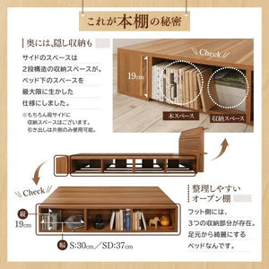 セミダブルベッド 一人 マットレス付 ベッド下 収納 大容量 床下収納スペース ロー 低い 宮 棚 携帯 コンセント スマホ 充電 布団可 北欧 おしゃれ アンティーク