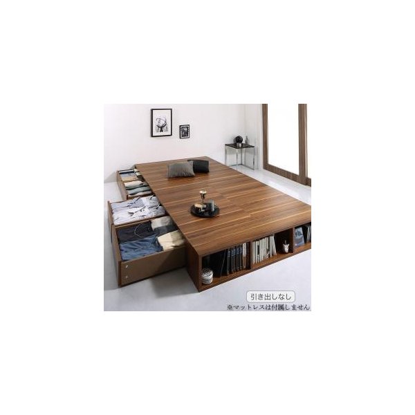kag-53502 シングルベッド 一人暮らし フレームのみ ベッド下収納 大容量 床下収納スペース ローベッド 低い ロング ヘッドレス 布団可 フラット床板 箱型 ヴィンテージ