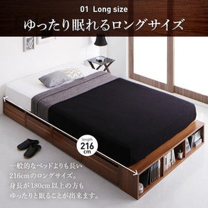 セミダブルベッド 一人暮らし フレームのみ ベッド下収納 大容量 床下収納スペース ローベッド 低い ロング ヘッドレス 布団可 フラット床板 箱型 ヴィンテージ