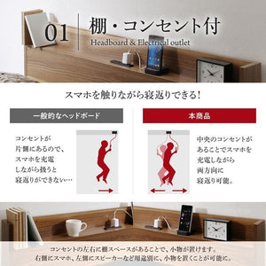 セミダブルベッド 一人暮らし マットレス付き ベッド下 収納 大容量 床下収納スペース ロー 低い 宮 棚 携帯 コンセント スマホ 充電 布団可 フラット床板 箱型