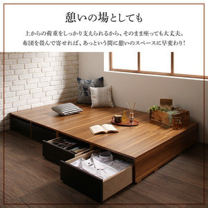 セミダブルベッド 一人暮らし マットレス付き チェスト ベッド下 収納 引き出し 大容量 ヘッドレス 布団可 フラット床板 箱型 ツートンカラー ローベッド 低い