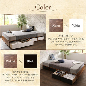 セミダブルベッド 一人暮らし マットレス付き チェスト ベッド下 収納 引き出し 大容量 ヘッドレス 布団可 フラット床板 箱型 ツートンカラー ローベッド 低い