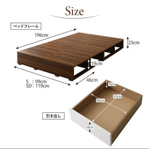 セミダブルベッド 一人暮らし マットレス付き チェスト ベッド下 収納 引き出し 大容量 ヘッドレス 布団可 フラット床板 箱型 ツートンカラー ローベッド 低い