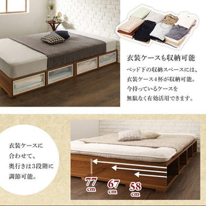 セミダブルベッド 一人暮らし マットレス付き チェスト ベッド下 収納 引き出し 大容量 ヘッドレス 布団可 フラット床板 箱型 ツートンカラー ローベッド 低い