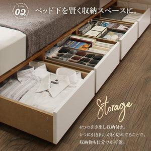 セミダブルベッド 一人暮らし マットレス付き チェスト ベッド下 収納 引き出し 大容量 ヘッドレス 布団可 フラット床板 箱型 ツートンカラー ローベッド 低い