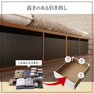 セミダブルベッド 一人暮らし マットレス付き チェスト ベッド下 収納 引き出し 大容量 ヘッドレス 布団可 フラット床板 箱型 ツートンカラー ローベッド 低い