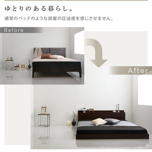 セミダブルベッド 一人暮らし マットレス付き ローベッド 低い 宮 棚 携帯 リモコン 収納 照明 読書 ライト 電気 コンセント スマホ 充電 ヴィンテージ