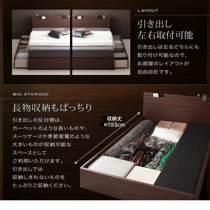 セミダブルベッド 一人暮らし マットレス付き チェスト ベッド下 収納 引き出し 大容量 宮 棚 携帯 照明 読書 ライト コンセント スマホ 充電 ヴィンテージ