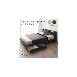 ダブルベッド 2人 マットレス付き チェストベッド ミドル ベッド下収納 引き出し 大容量 宮 棚 携帯 リモコン 収納 コンセント スマホ 充電 電気 ヴィンテージ